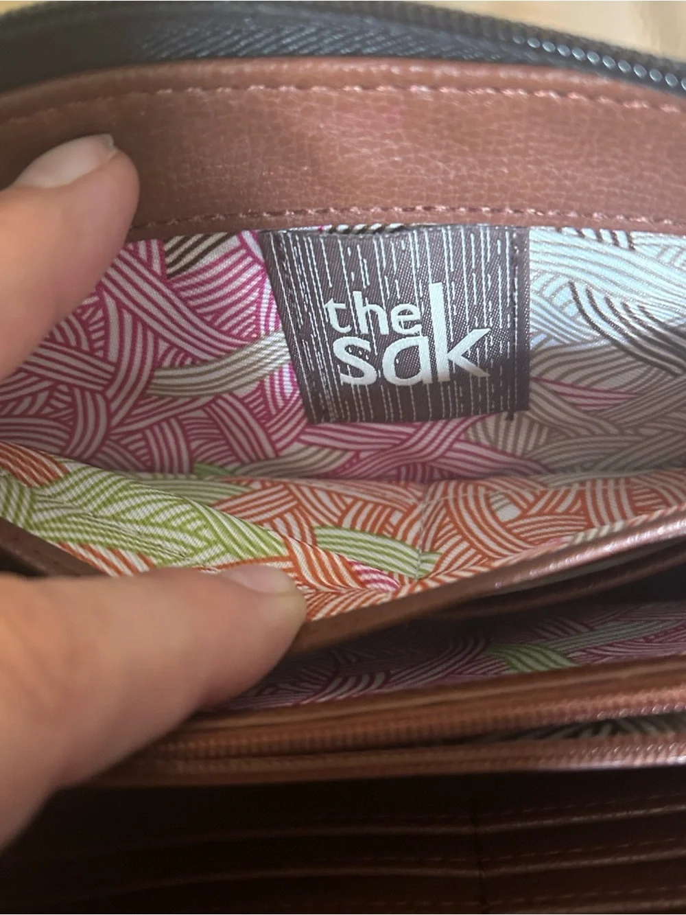 The Sak Iris Black Leather Smart Phone Black Brown Wallet Wristlet Clutch